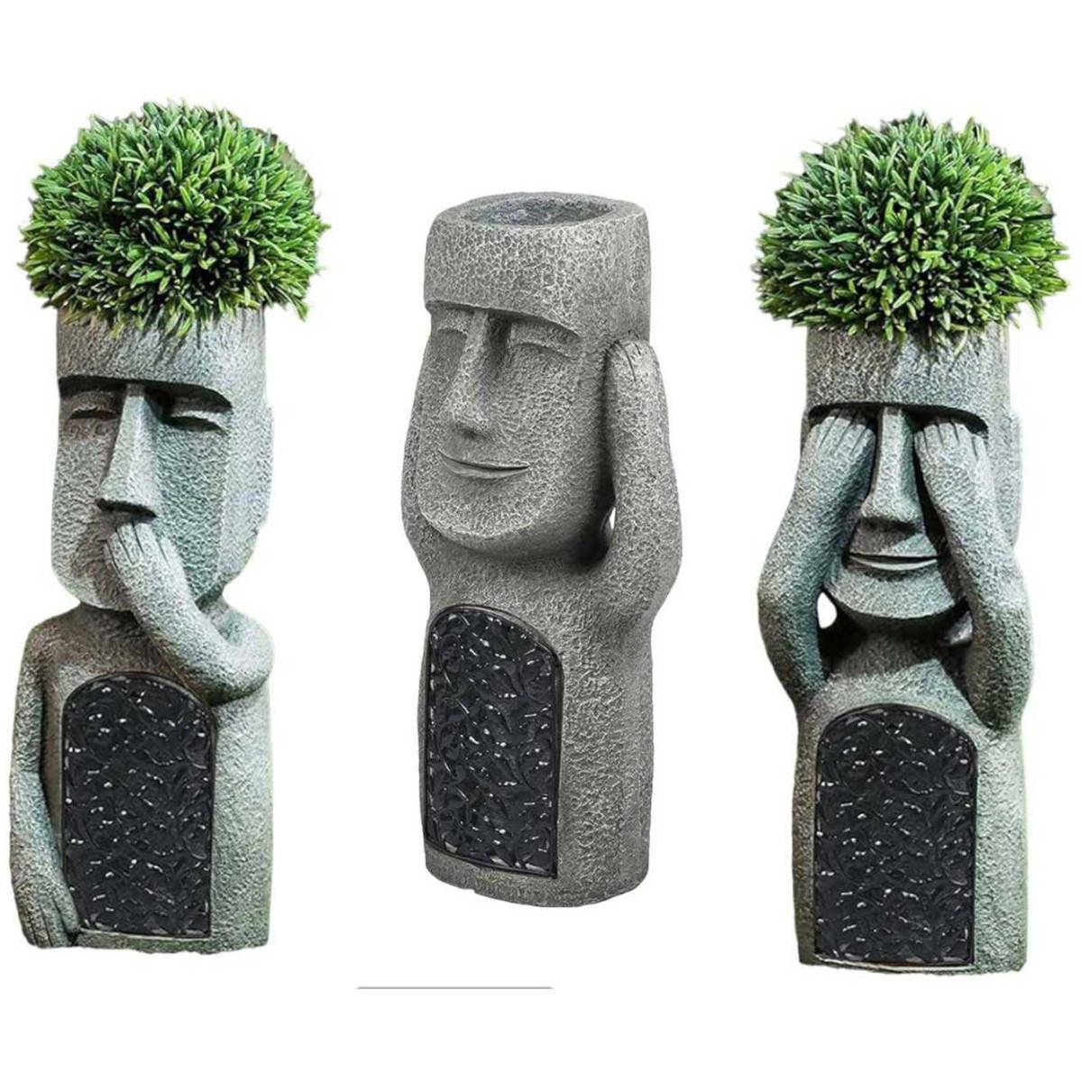 Hanah Home - Jardinière Moai en polyrésine Lot de 3 - Imagen 1