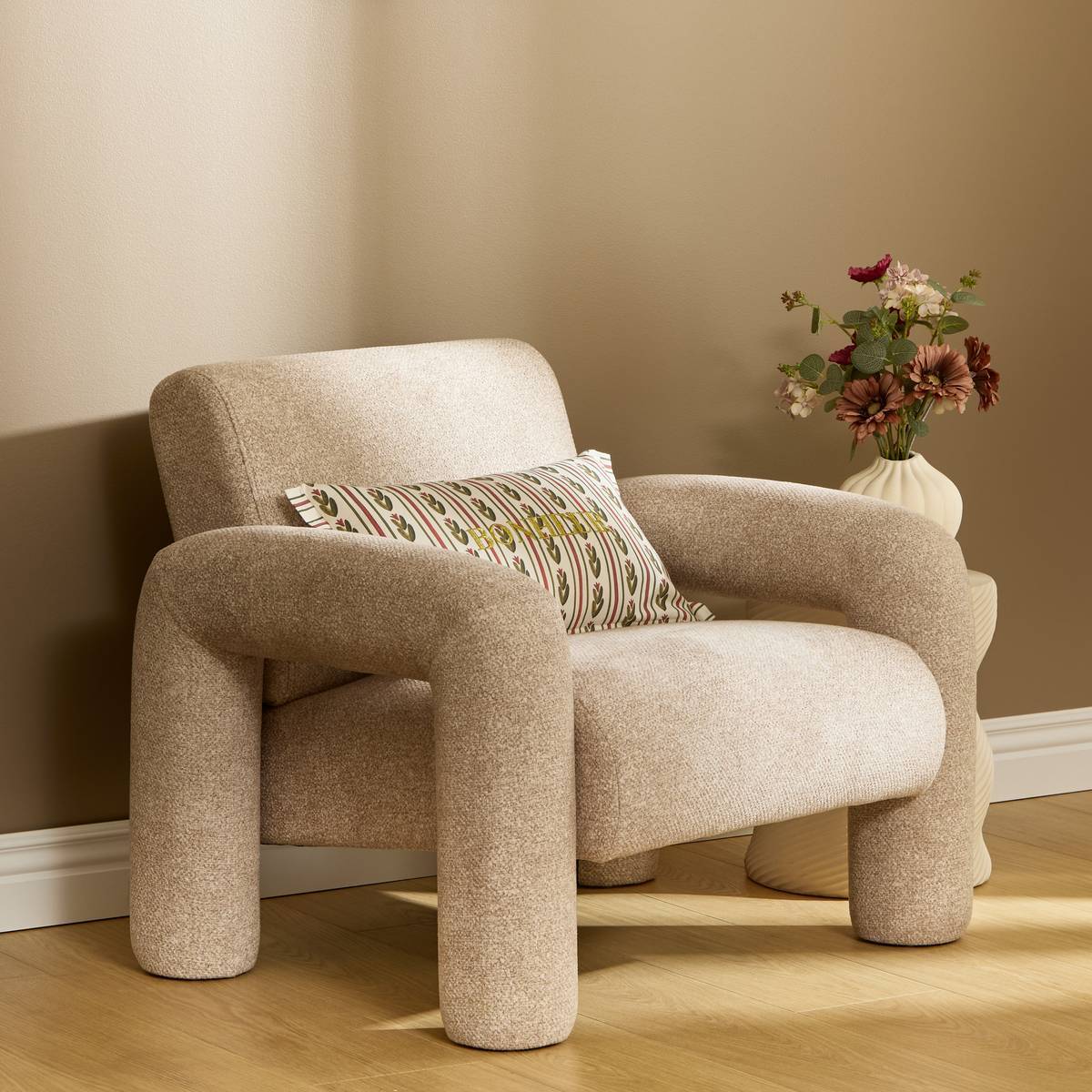 Atmosphera - Fauteuil Elyon H.72cm beige - Atmosphera Créateur d'intérieur - Image 1