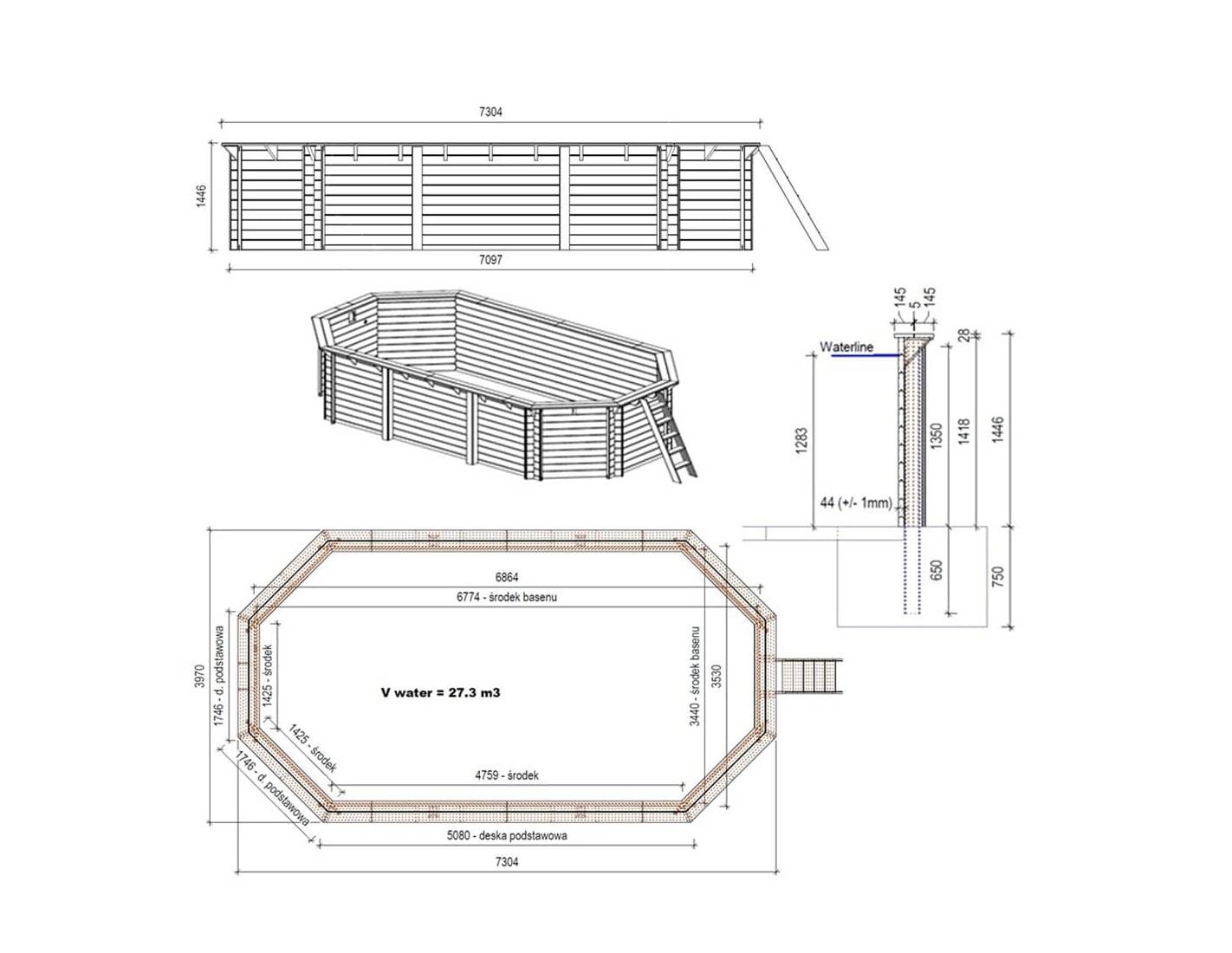 Altanka - Piscine en bois Nemo 7.3x3.97 - H.1.45 m fixations à sceller - BAS7305OSPI+SZA - Imagen 4