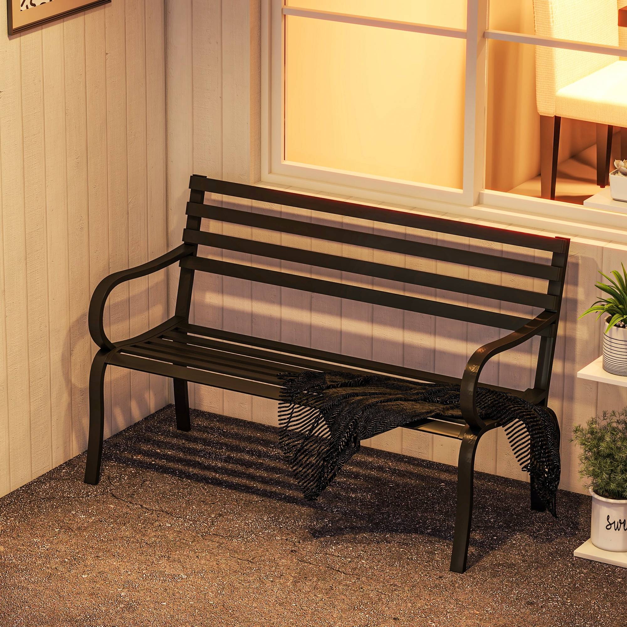 ComfortXL - Banc de jardin 2 places métal balcon terrasse peinture imperméable 127x62x82cm noir - ComfortXL Outdoor Living - Image 8