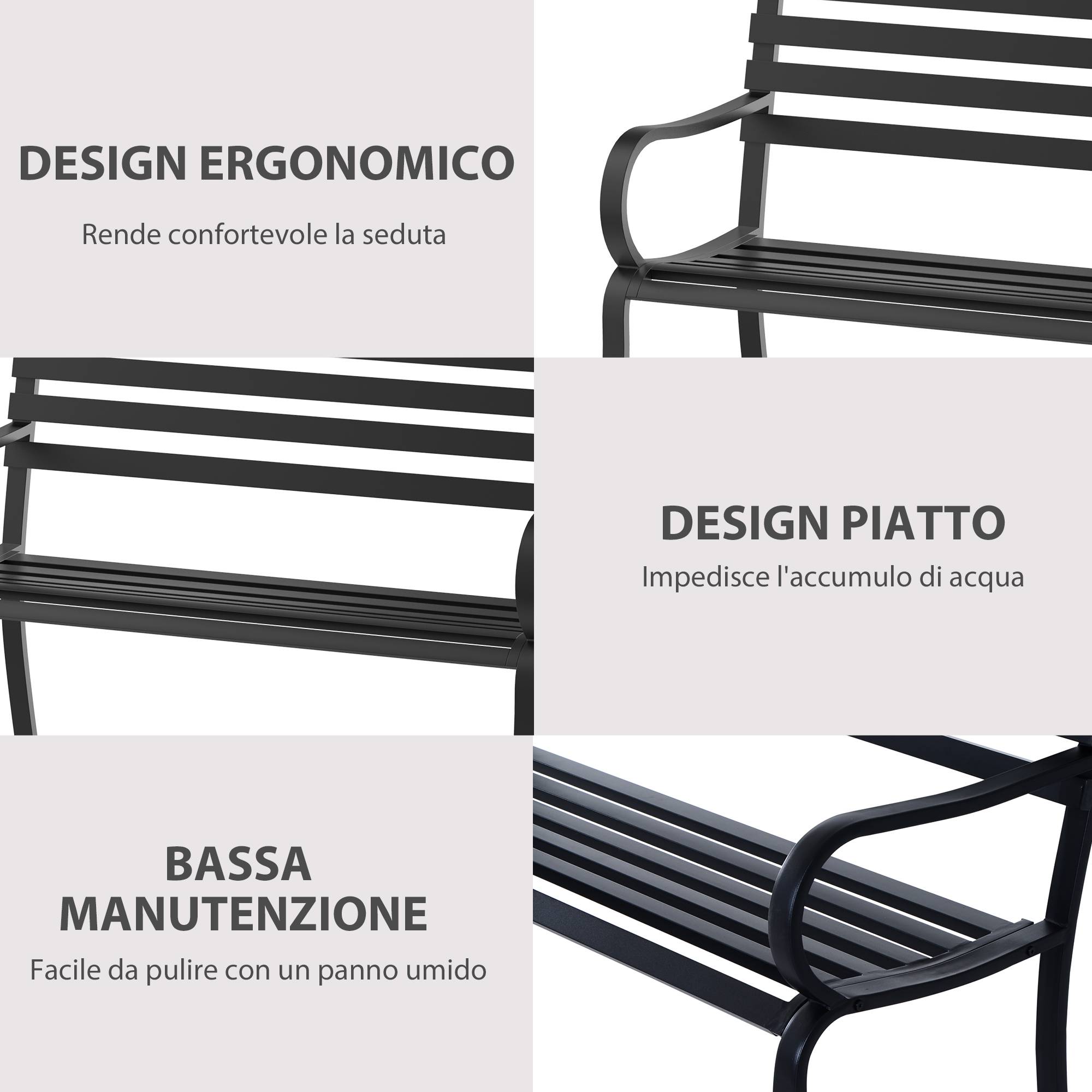 ComfortXL - Banc de jardin 2 places métal balcon terrasse peinture imperméable 127x62x82cm noir - ComfortXL Outdoor Living - Image 7