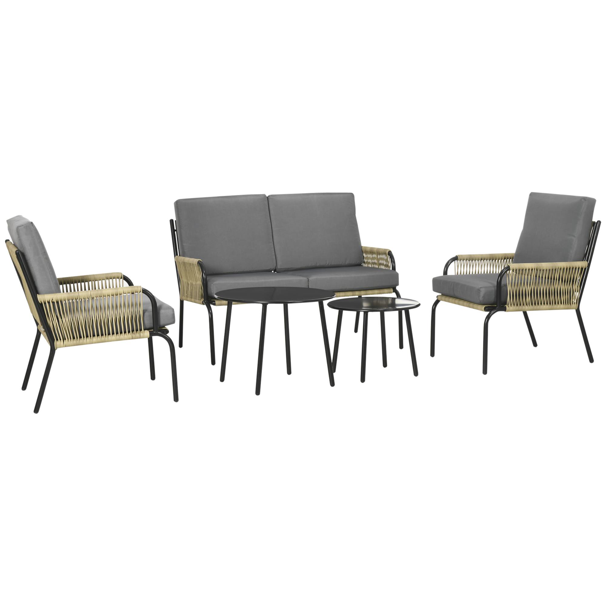 Outsunny - Salon de jardin en résine tressée modulable 4 pers. 5 pièces avec 1 canapé 2 fauteuils et 2 tables basses rondes acier sable - Outsunny - Imagen 1