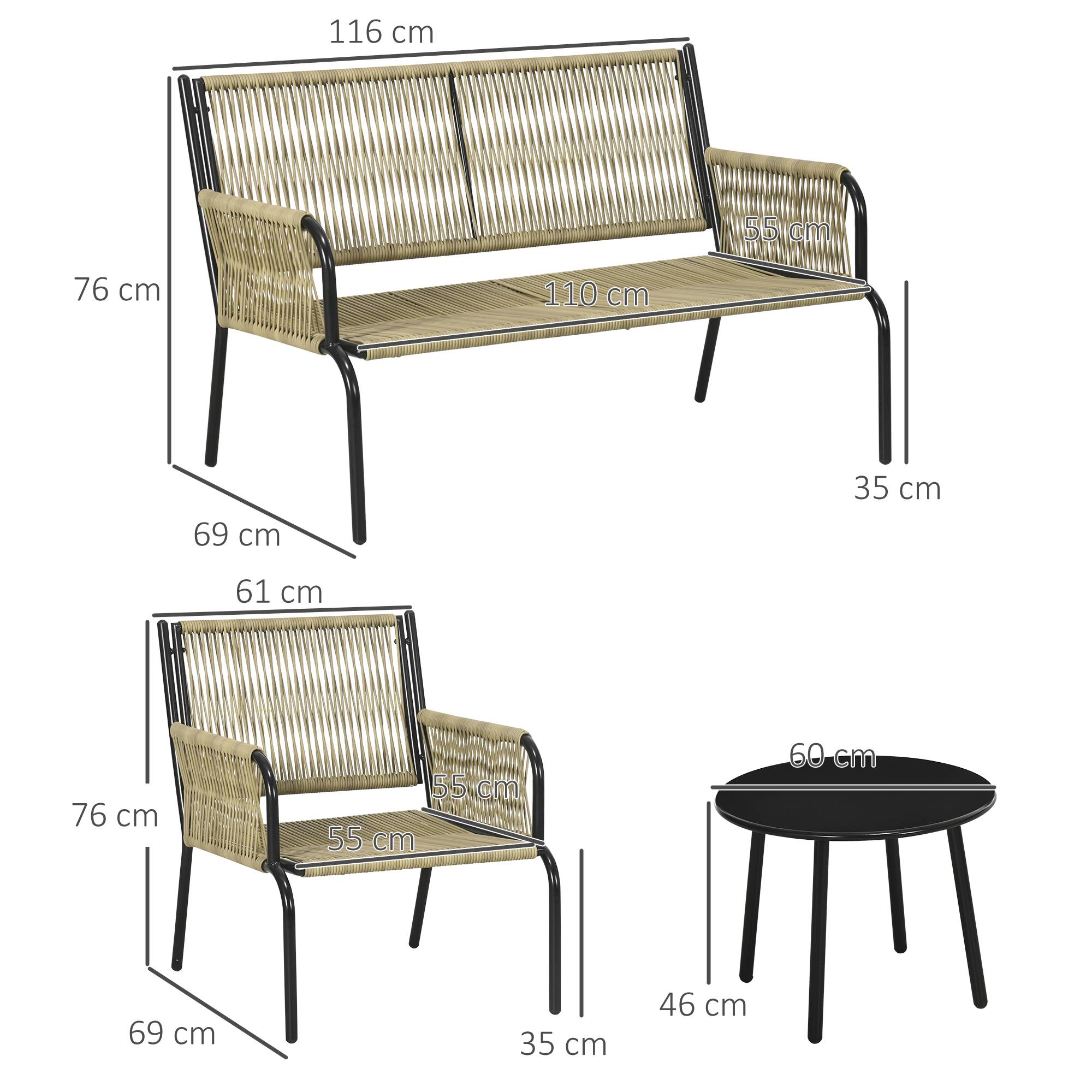 Outsunny - Salon de jardin en résine tressée modulable 4 pers. 5 pièces avec 1 canapé 2 fauteuils et 2 tables basses rondes acier sable - Outsunny - Imagen 3