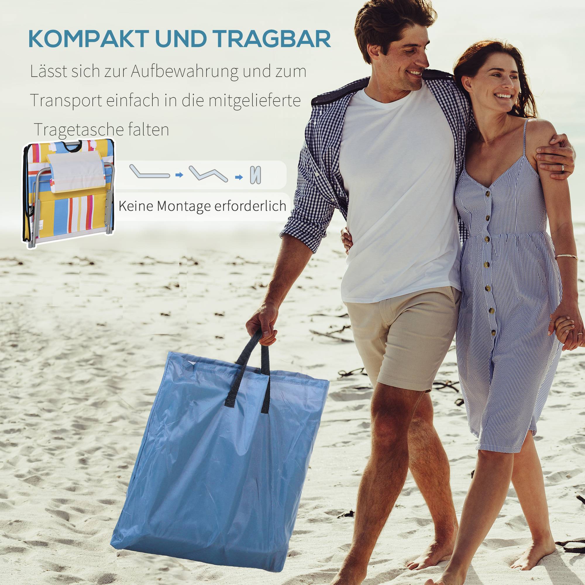 Lot de 2 tapis de plage, réglables et pliables, 124 cm (L) x 53 cm (l) x 37-50 cm (H), multicolores - Image 7