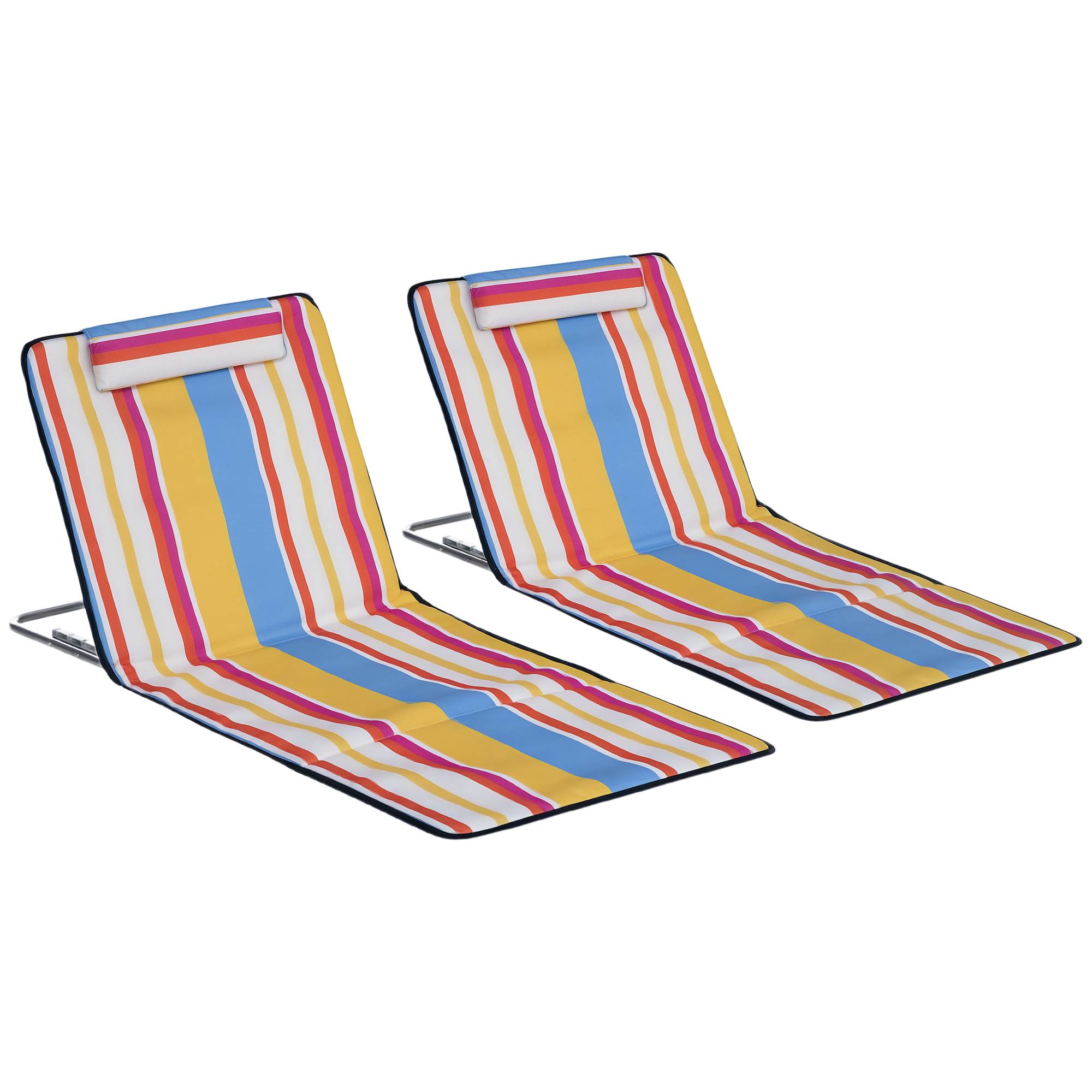 Lot de 2 tapis de plage, réglables et pliables, 124 cm (L) x 53 cm (l) x 37-50 cm (H), multicolores - Image 1