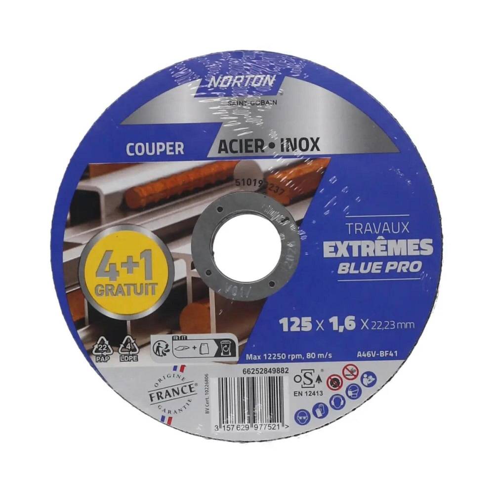 Norton - Lot de 4+1 disques acier/inox NORTON 125x1,6