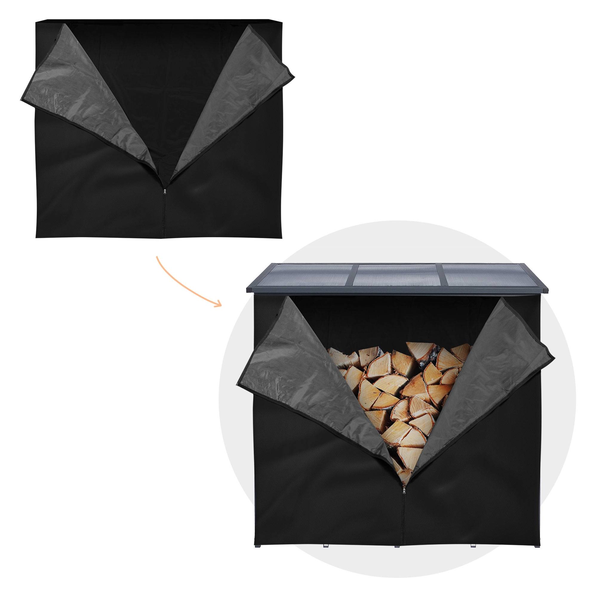Ml-Design - Housse d'étagère bois de cheminée 185L x 125H cm noir bâche de protection pluie - Imagen 3