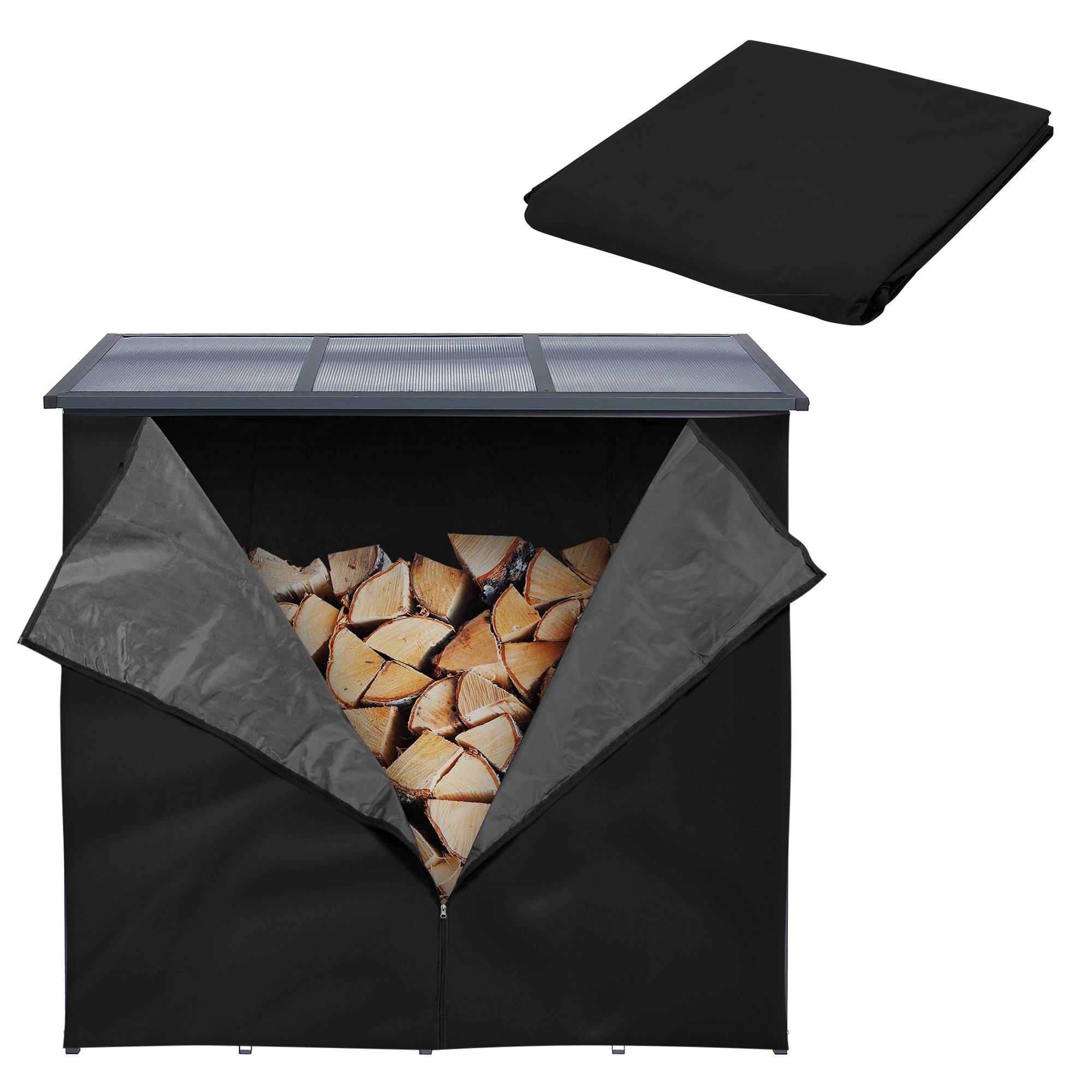 Ml-Design - Housse d'étagère bois de cheminée 185L x 125H cm noir bâche de protection pluie - Imagen 1