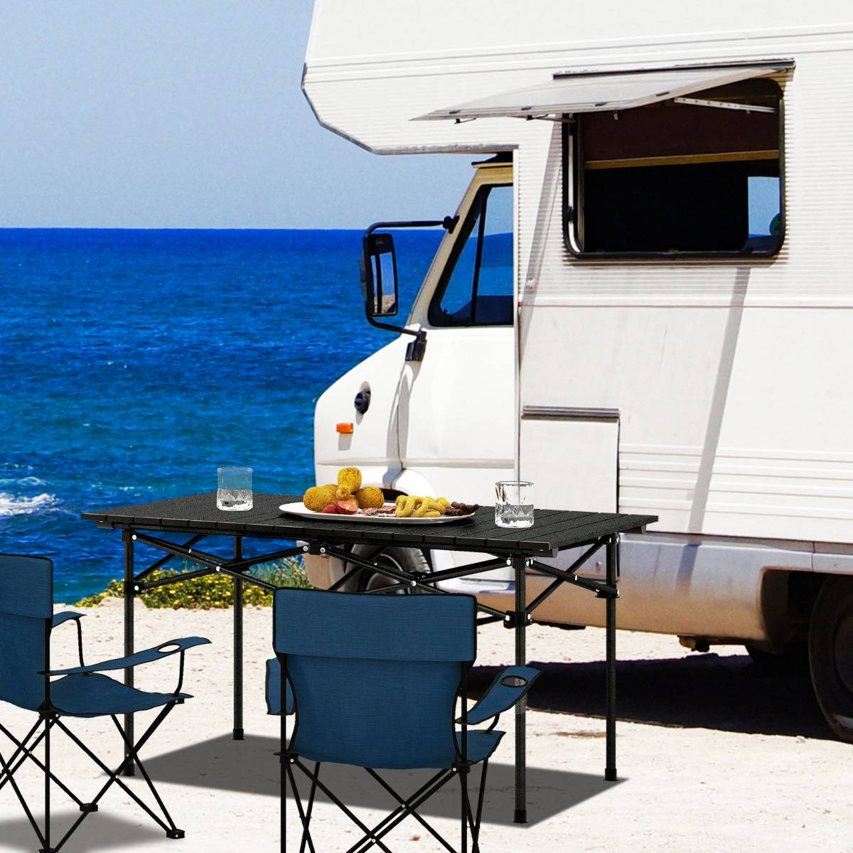 Maison Chic - Table de Camping Pique-Nique Pliante en Aluminium 95x55x50 CM Table de Jardin Pliable 4 à 6 places avec Sac de Transport Noir - Image 5