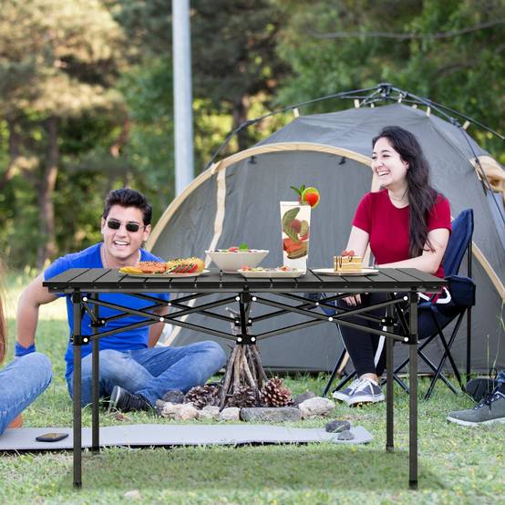 Maison Chic - Table de Camping Pique-Nique Pliante en Aluminium 95x55x50 CM Table de Jardin Pliable 4 à 6 places avec Sac de Transport Noir - Image 2