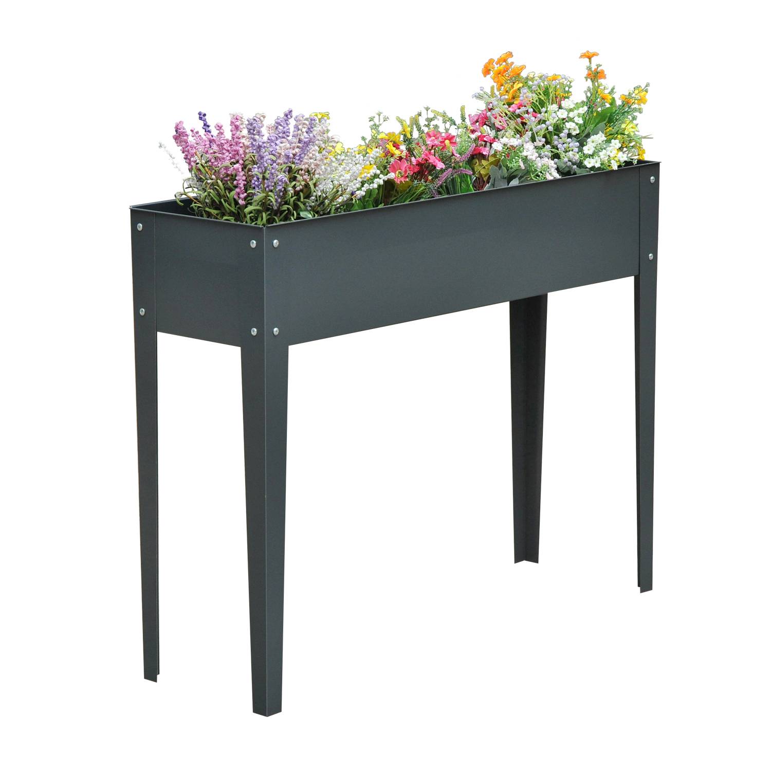 Jardinière surélevée, bac à plantes, 3 drainage, pieds, métal, 100x30x80 cm - Image 1
