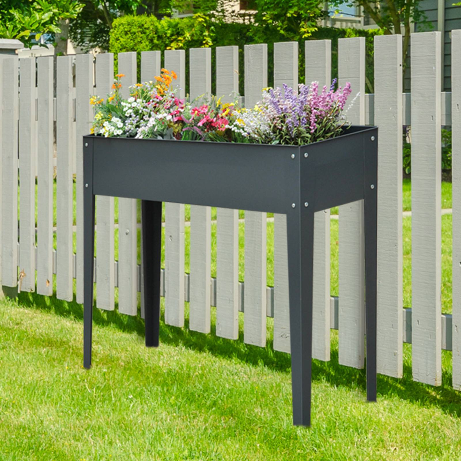 Jardinière surélevée, bac à plantes, 3 drainage, pieds, métal, 100x30x80 cm - Image 4
