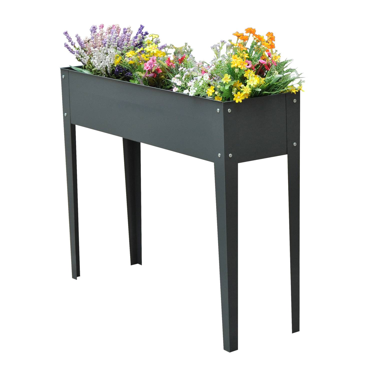 Jardinière surélevée, bac à plantes, 3 drainage, pieds, métal, 100x30x80 cm - Image 7