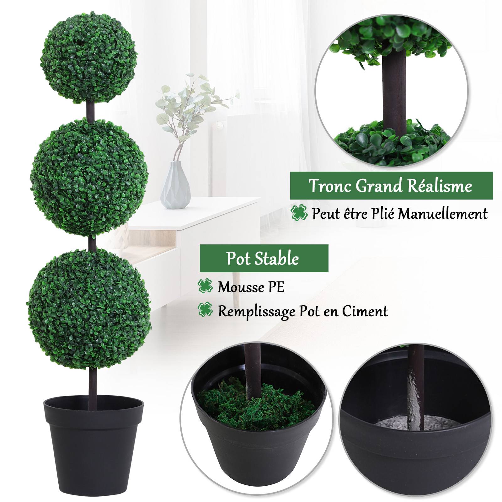 Buis artificiel topiaire plastique aménagement intérieur extérieur 112cm vert - ComfortXL Outdoor Living - Image 7