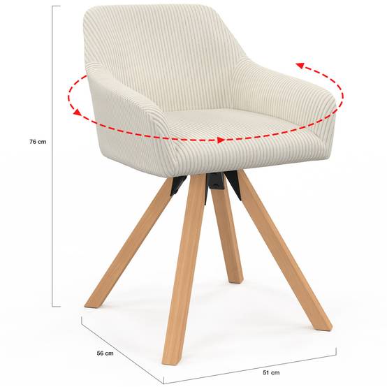 Lot de 2 chaises pivotantes de salle à manger, fauteuils de table JANY en velours côtelé beige - Image 5