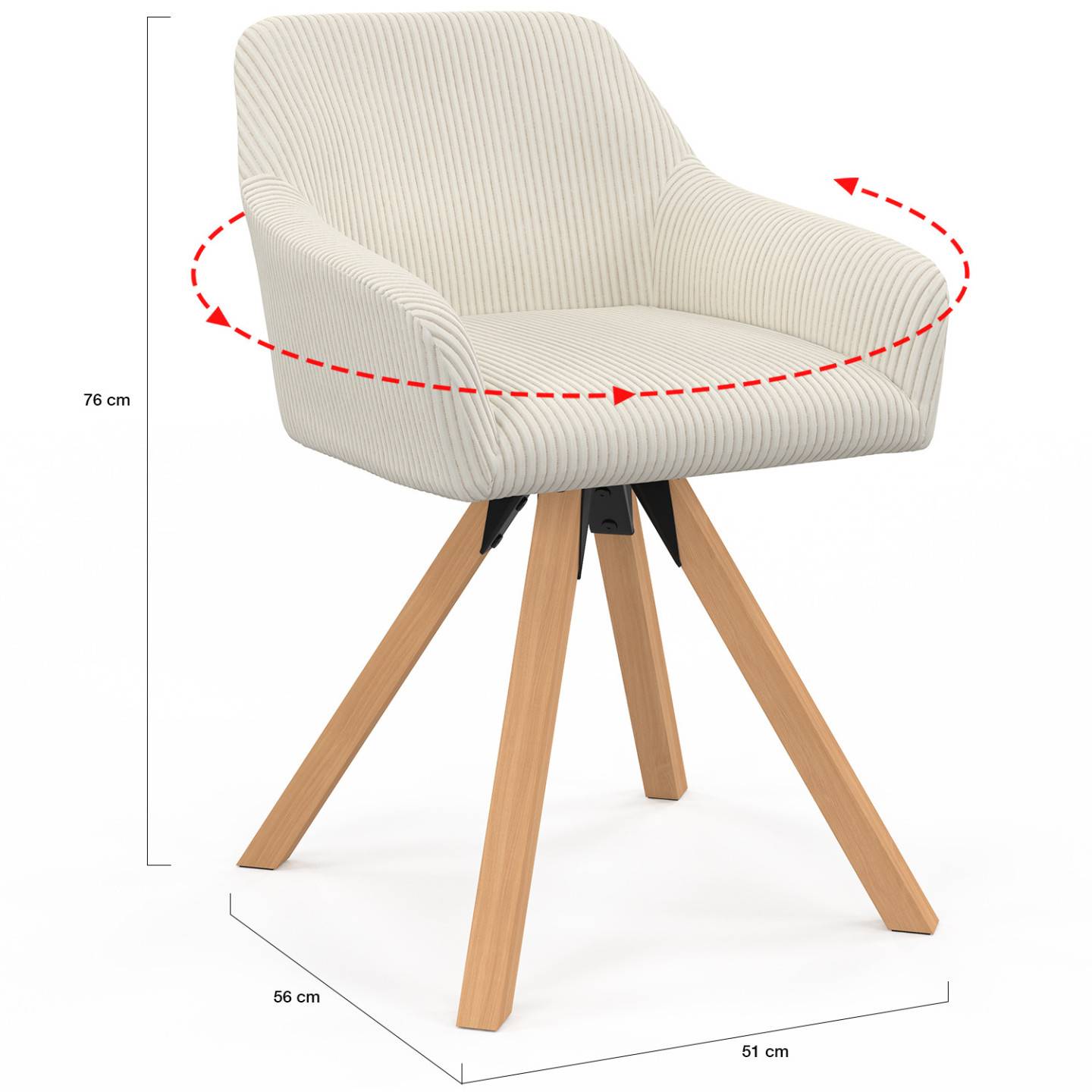 Lot de 2 chaises pivotantes de salle à manger, fauteuils de table JANY en velours côtelé beige - Image 5