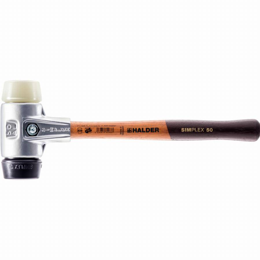 Maillet HALDER SIMPLEX Caoutchouc chargé / nylon avec boîtier en aluminium et manche en bois - D=50 mm - 3128.050