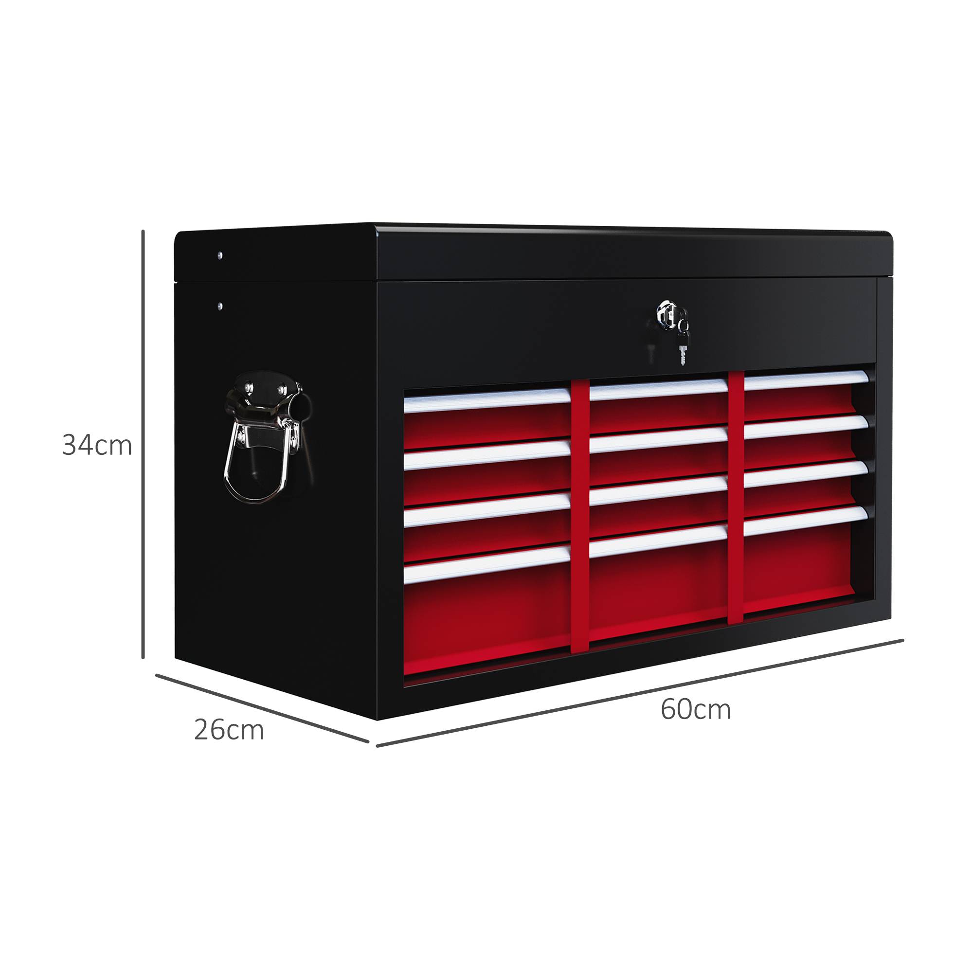 Sans Marque - Boîte à outils, verrouillable, 3 tiroirs, boîtier en acier, 60x26x34cm, rouge+noir - Image 5