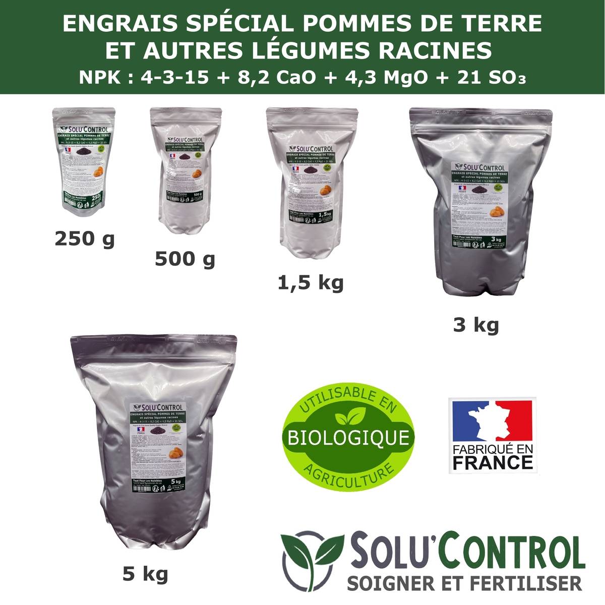 Tout pour les nuisibles - SOLU’CONTROL - 3 kg d'engrais spécial pommes de terre et légumes racines 4-3-15 - enrichi en potasse - croissance, grossissement - UAB - Image 5