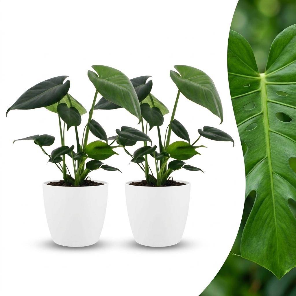 Monstera Deliciosa - Pot de 12cm - 2 plantes - Blanc - Plantes d'intérieur - Image 1