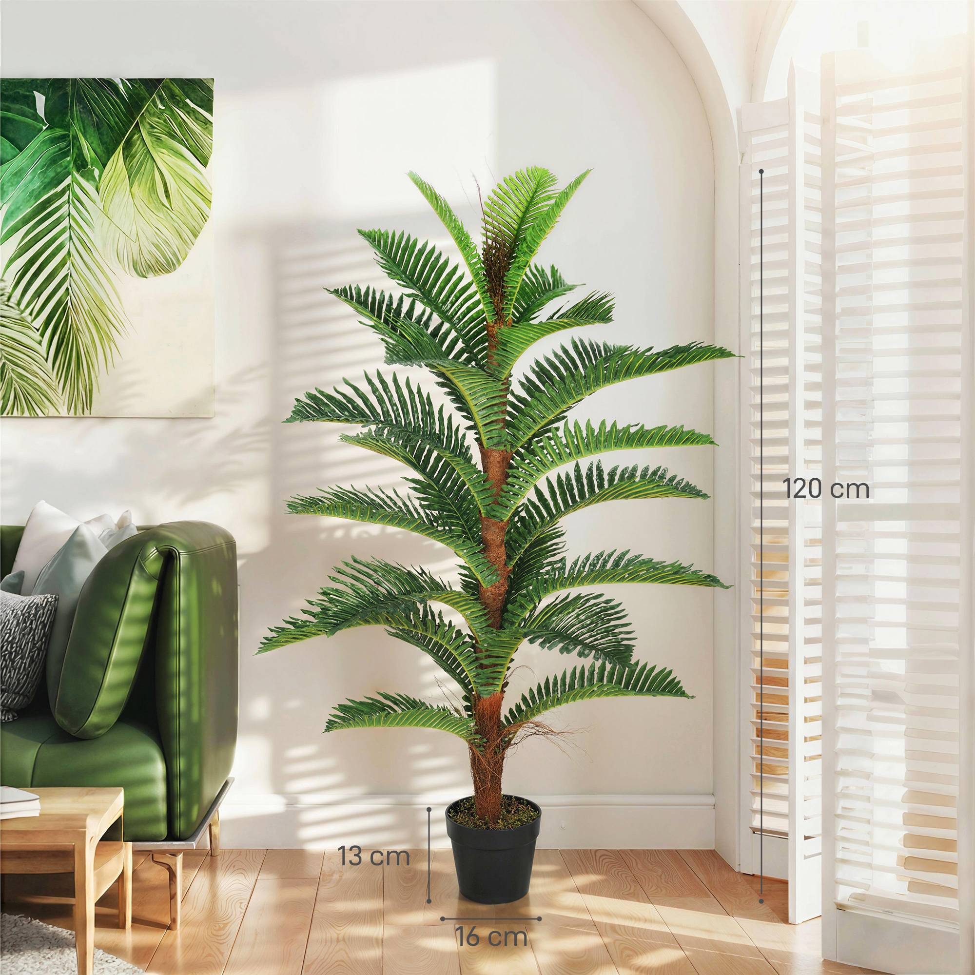Palmier Artificiel palmier 120 cm avec 24 Feuilles en PEVA, Plante Décorative avec Pot en Plastique, Vert - Image 5