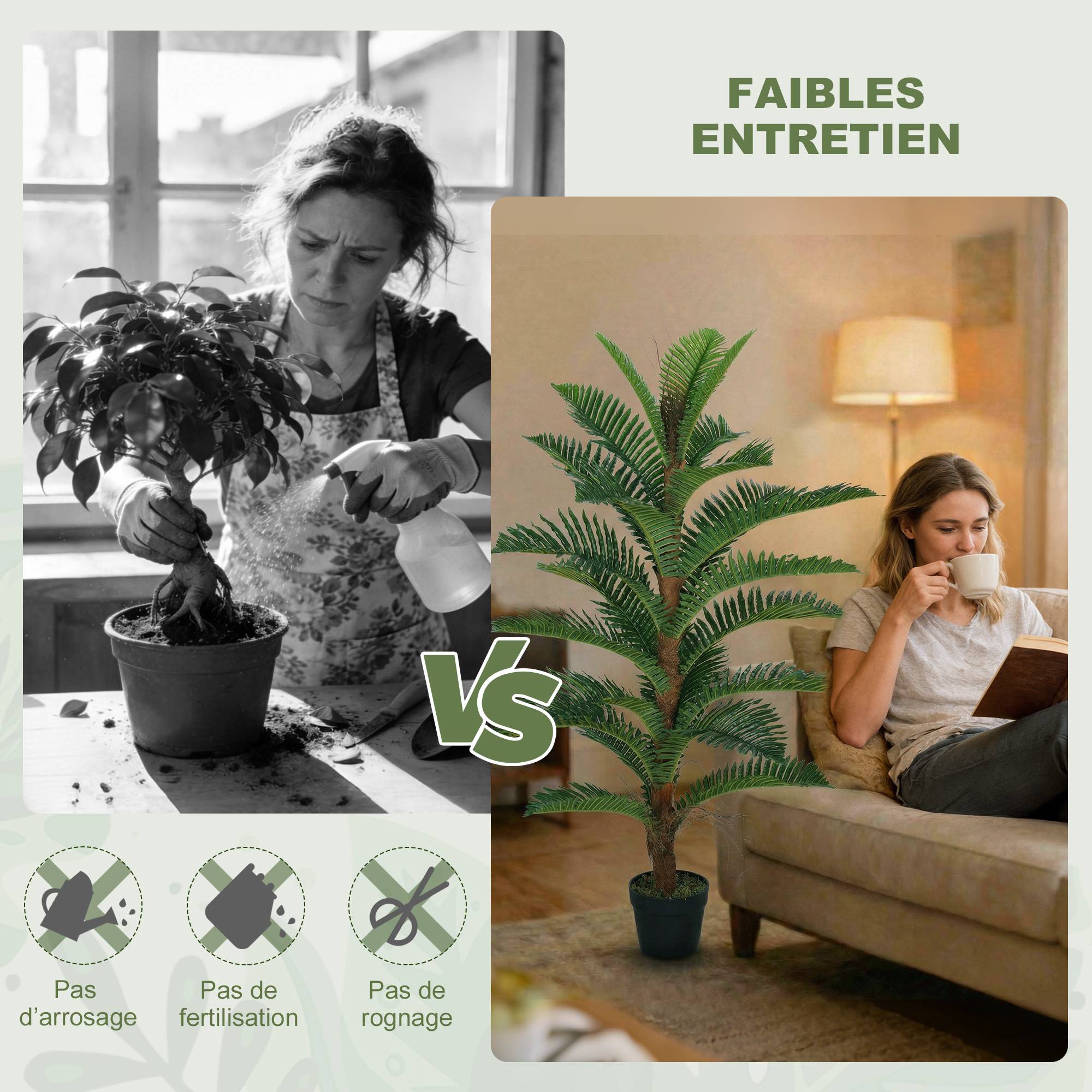 Palmier Artificiel palmier 120 cm avec 24 Feuilles en PEVA, Plante Décorative avec Pot en Plastique, Vert - Image 7