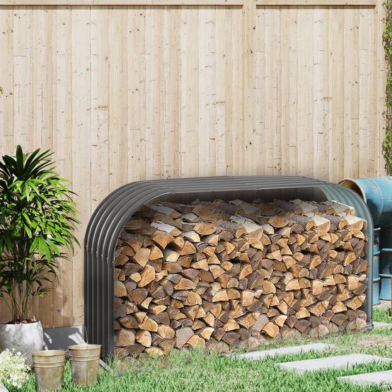 Abri Bûches Acier Extérieur Range Bois Chauffage Grande Capacité Gris 212cm - ComfortXL Outdoor Living - Image 1