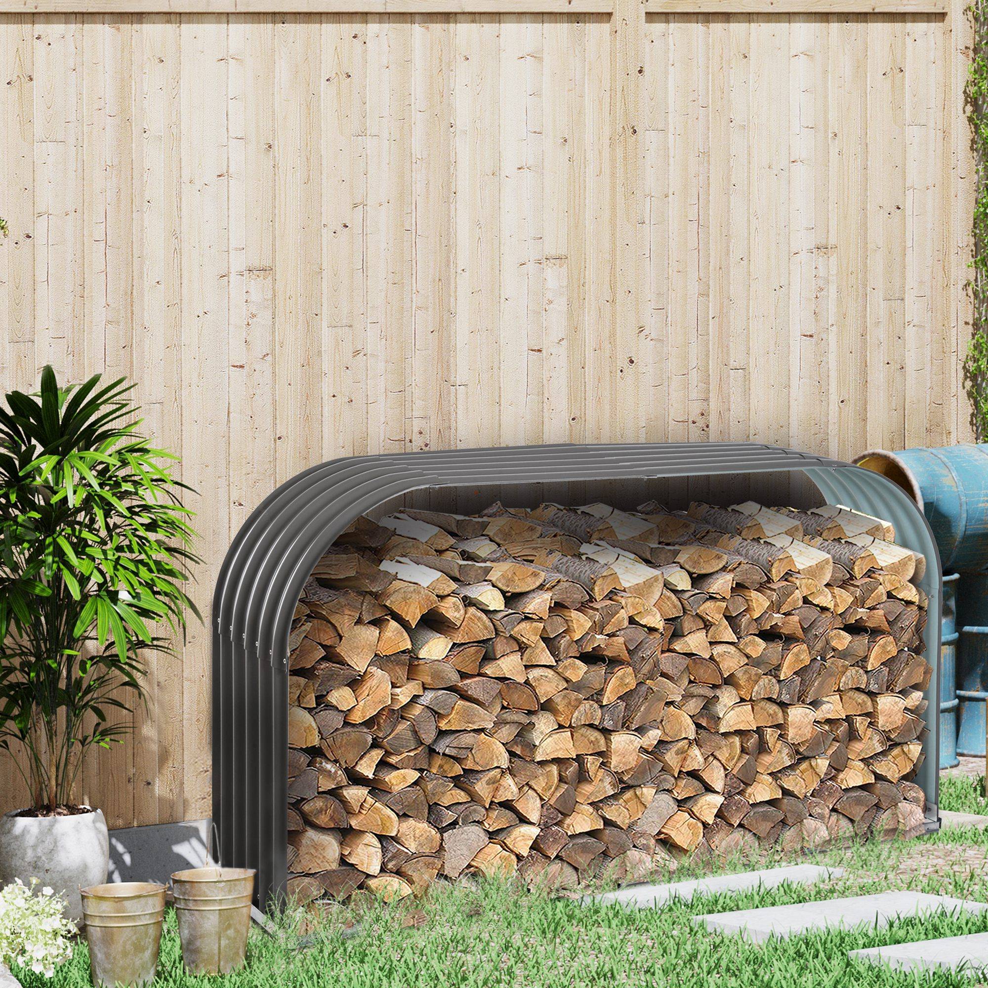 Abri Bûches Acier Extérieur Range Bois Chauffage Grande Capacité Gris 212cm - ComfortXL Outdoor Living - Image 1