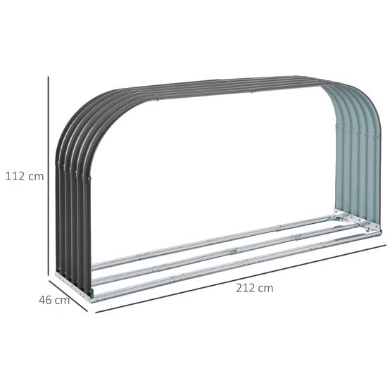Abri Bûches Acier Extérieur Range Bois Chauffage Grande Capacité Gris 212cm - ComfortXL Outdoor Living - Image 3
