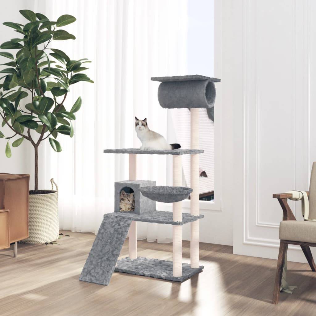 Arbre à chat, Tour à chat avec griffoirs en sisal Gris clair 131 cm MP58 - Image 2