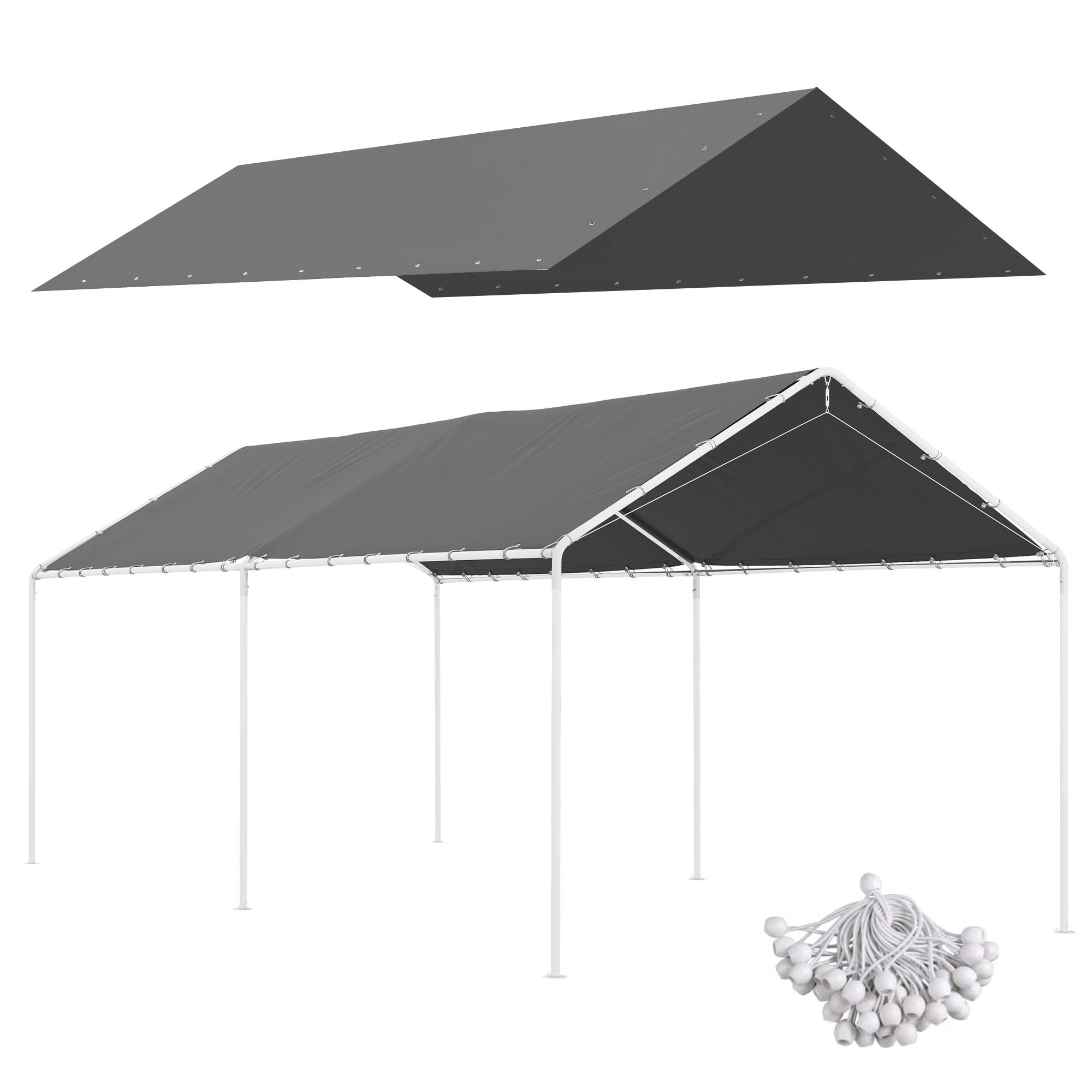 Outsunny - Toile de rechange carport auvent voiture dim. 6L x 3l m tendeurs élastiques inclus PE haute densité gris - Outsunny - Imagen 1
