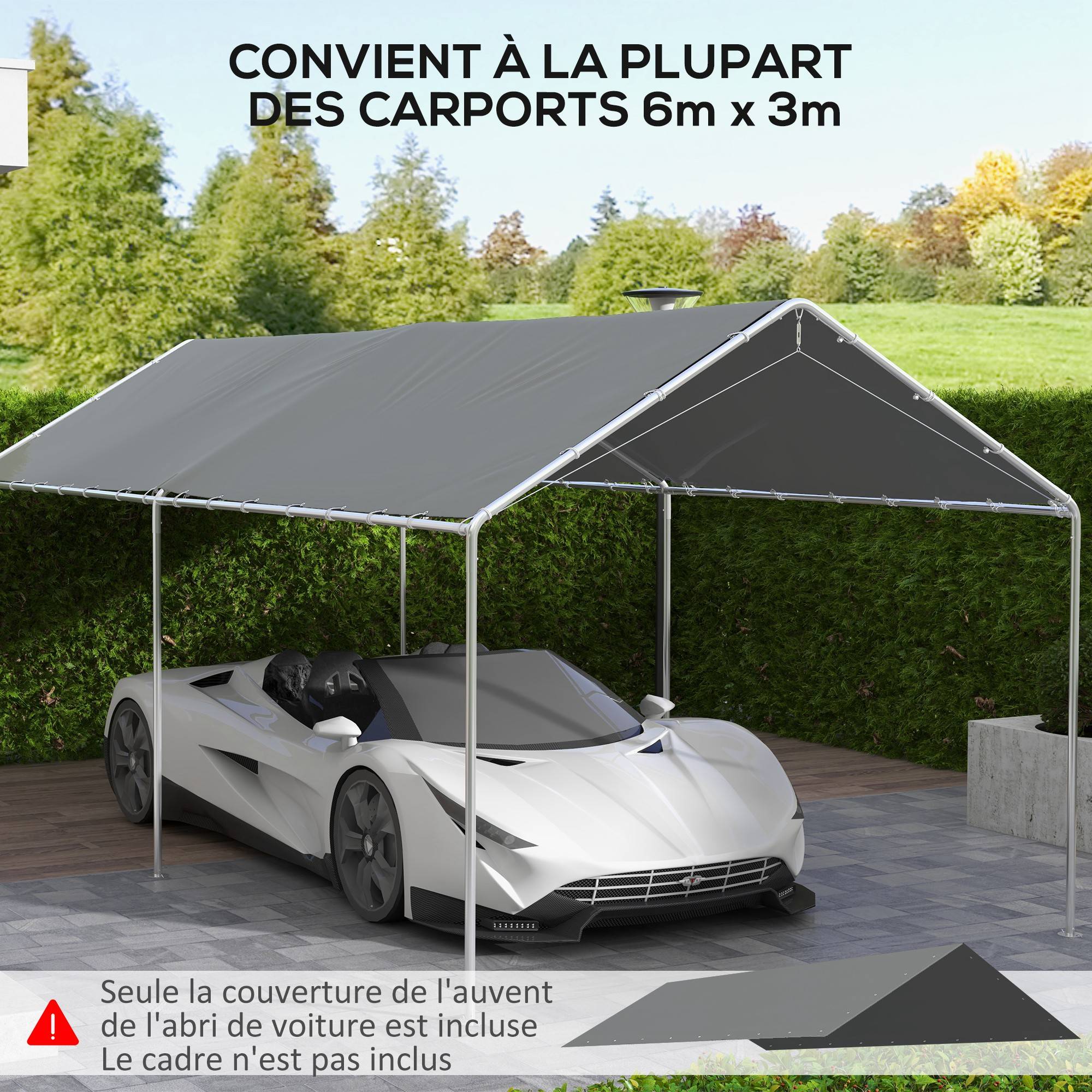 Outsunny - Toile de rechange carport auvent voiture dim. 6L x 3l m tendeurs élastiques inclus PE haute densité gris - Outsunny - Imagen 3
