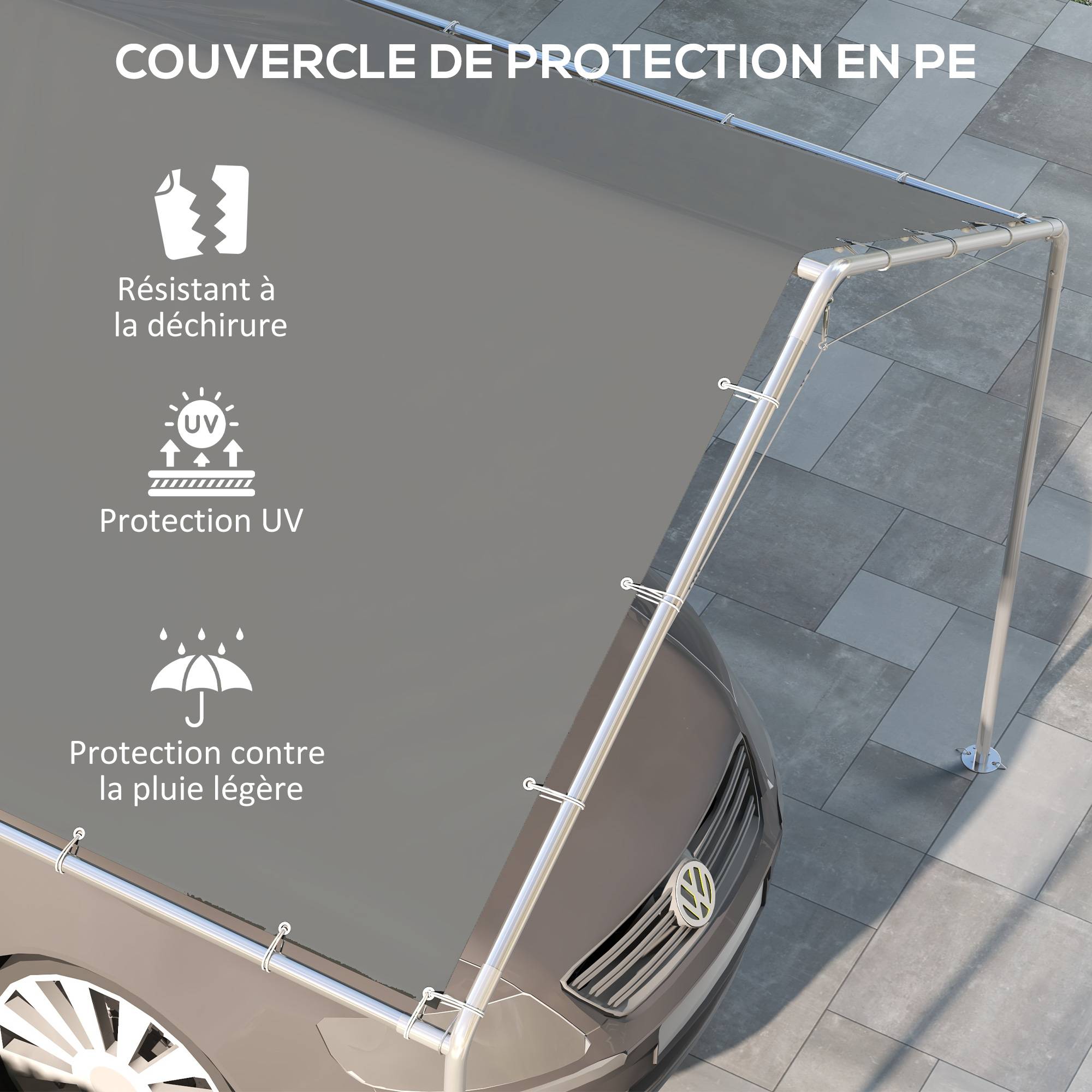 Outsunny - Toile de rechange carport auvent voiture dim. 6L x 3l m tendeurs élastiques inclus PE haute densité gris - Outsunny - Imagen 6