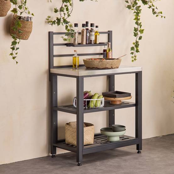 sweeek - Cuisine extérieure en acier L80cm avec 2 étagères de rangement | sweeek - Image 1