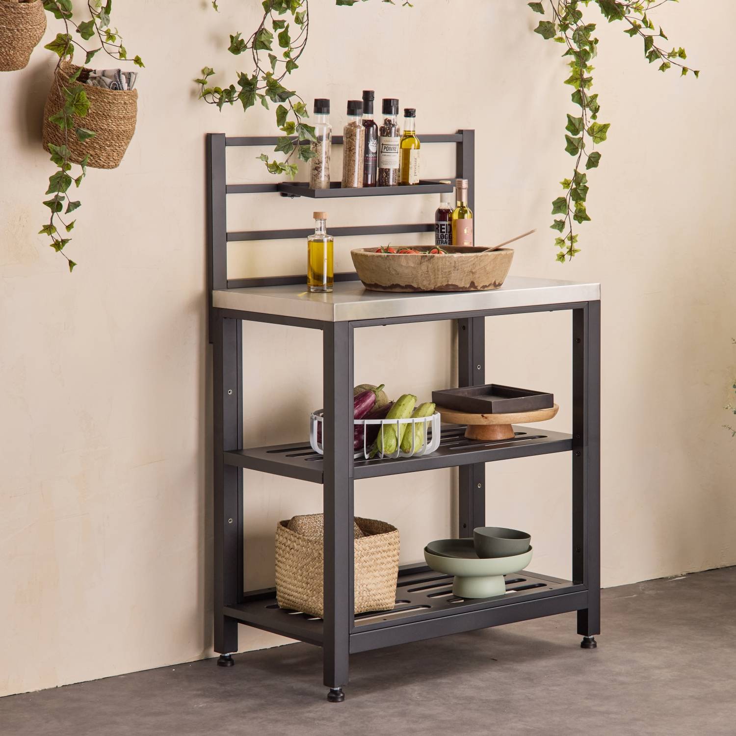 sweeek - Cuisine extérieure en acier L80cm avec 2 étagères de rangement | sweeek - Image 1