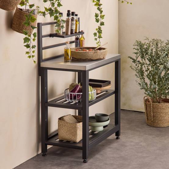 sweeek - Cuisine extérieure en acier L80cm avec 2 étagères de rangement | sweeek - Image 1