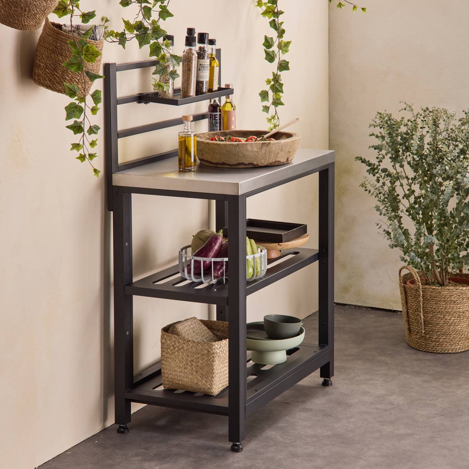 sweeek - Cuisine extérieure en acier L80cm avec 2 étagères de rangement | sweeek - Image 1