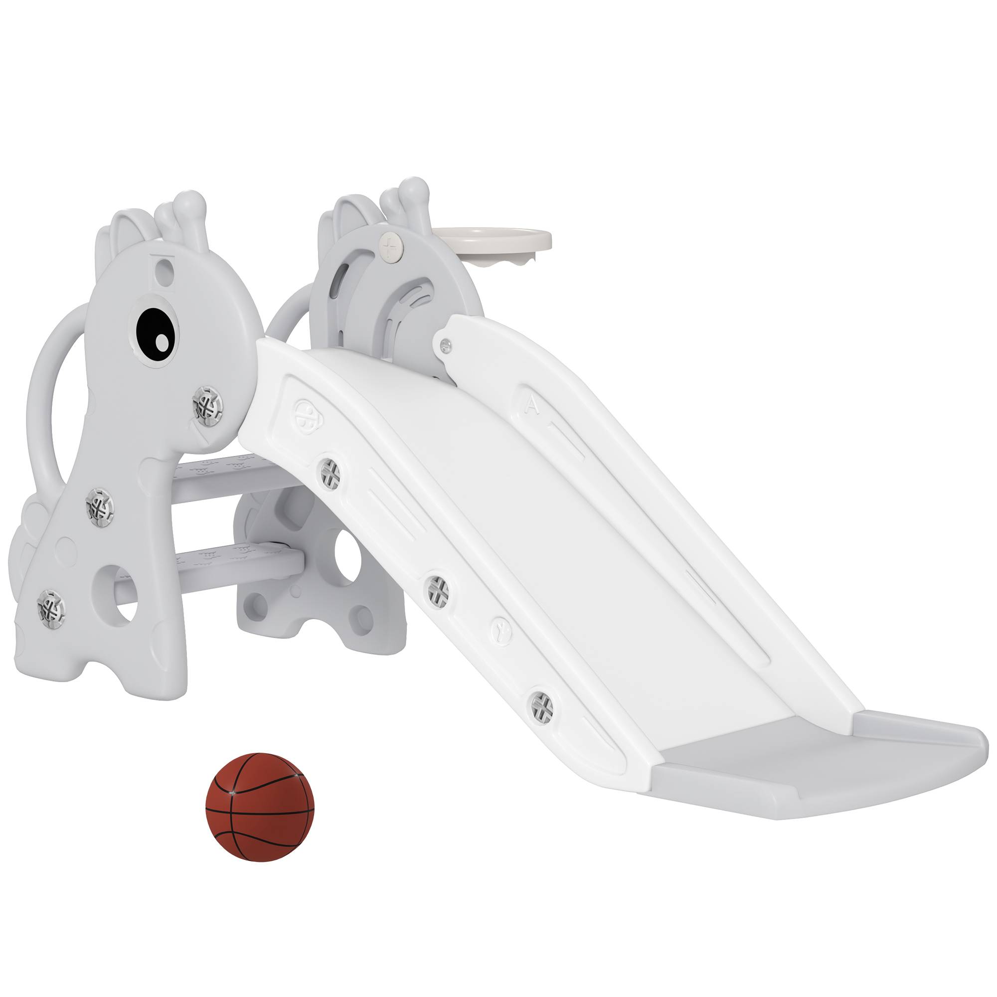 Toboggan pour enfants 3 en 1 en forme de girafe avec panier de basket, escalade et ballon, 106 x 51,5 x 52 cm, gris - Image 1