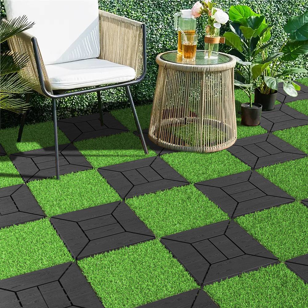 Dalles gazon artificiel plastique pour terrasse balcon drainage rapide 30x30cm vert - ComfortXL Outdoor Living - Image 2