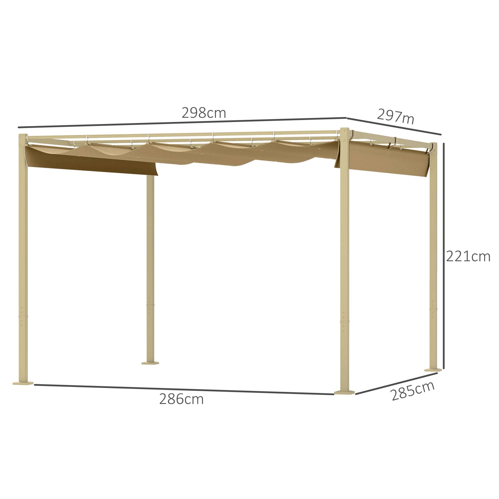 Pergola de jardin acier terrasse toit rétractable magnétique 3x3m kaki - ComfortXL Outdoor Living - Image 5