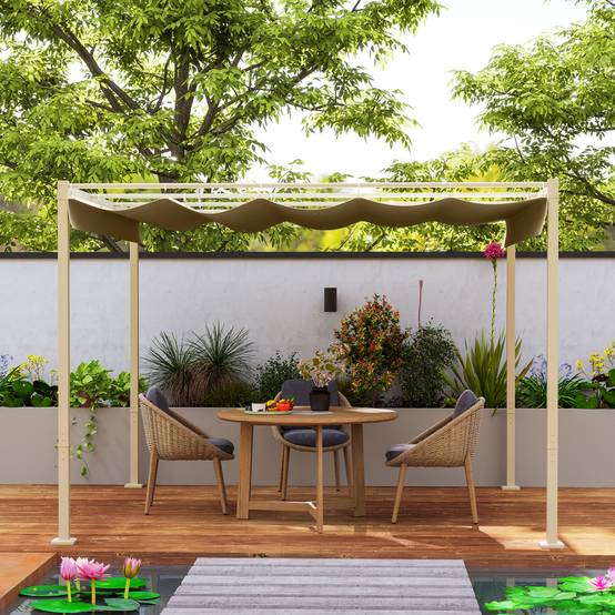 Pergola de jardin acier terrasse toit rétractable magnétique 3x3m kaki - ComfortXL Outdoor Living - Image 10