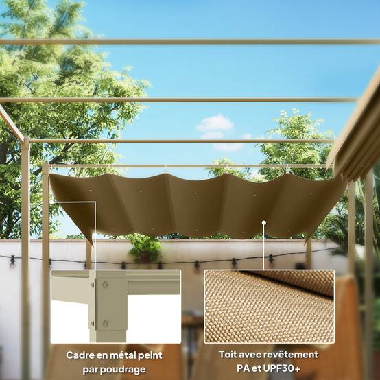 Pergola de jardin acier terrasse toit rétractable magnétique 3x3m kaki - ComfortXL Outdoor Living - Image 8