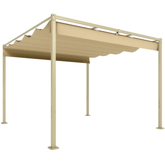 Pergola de jardin acier terrasse toit rétractable magnétique 3x3m kaki - ComfortXL Outdoor Living - Image 1