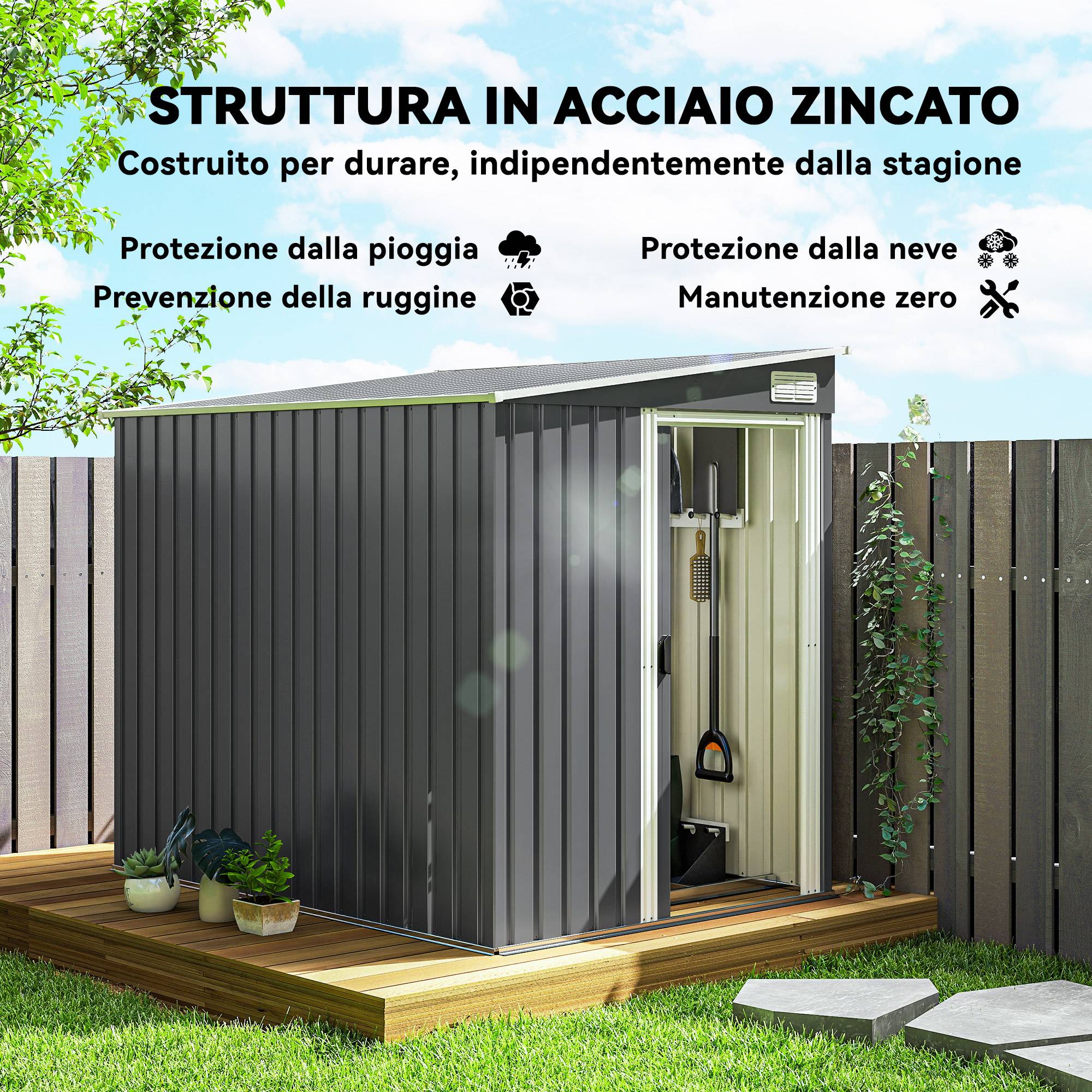 Abri de jardin adossé acier rangement extérieur porte coulissante 206x154x181cm - ComfortXL Outdoor Living - Image 6