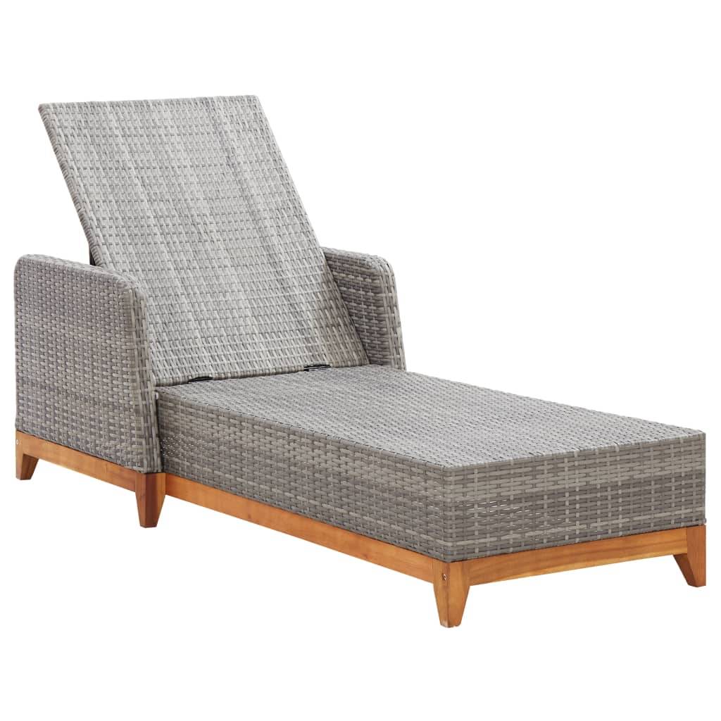 Helloshop26 - Transat chaise longue bain de soleil lit de jardin terrasse meuble d'extérieur résine tressée et bois d'acacia massif gris - Imagen 5