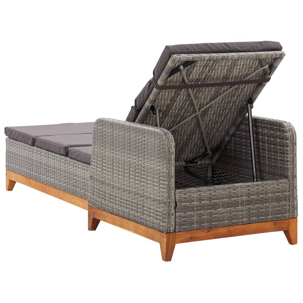 Helloshop26 - Transat chaise longue bain de soleil lit de jardin terrasse meuble d'extérieur résine tressée et bois d'acacia massif gris - Imagen 3