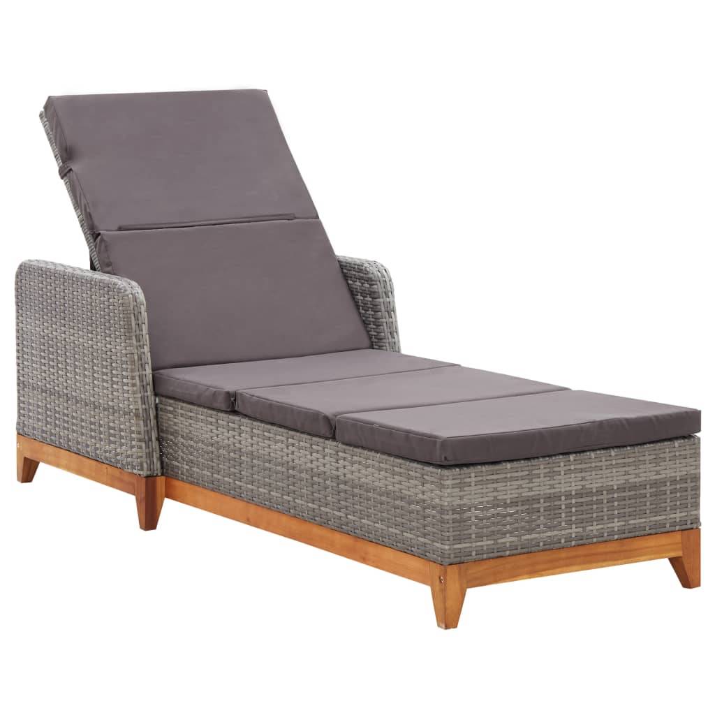 Helloshop26 - Transat chaise longue bain de soleil lit de jardin terrasse meuble d'extérieur résine tressée et bois d'acacia massif gris - Imagen 1