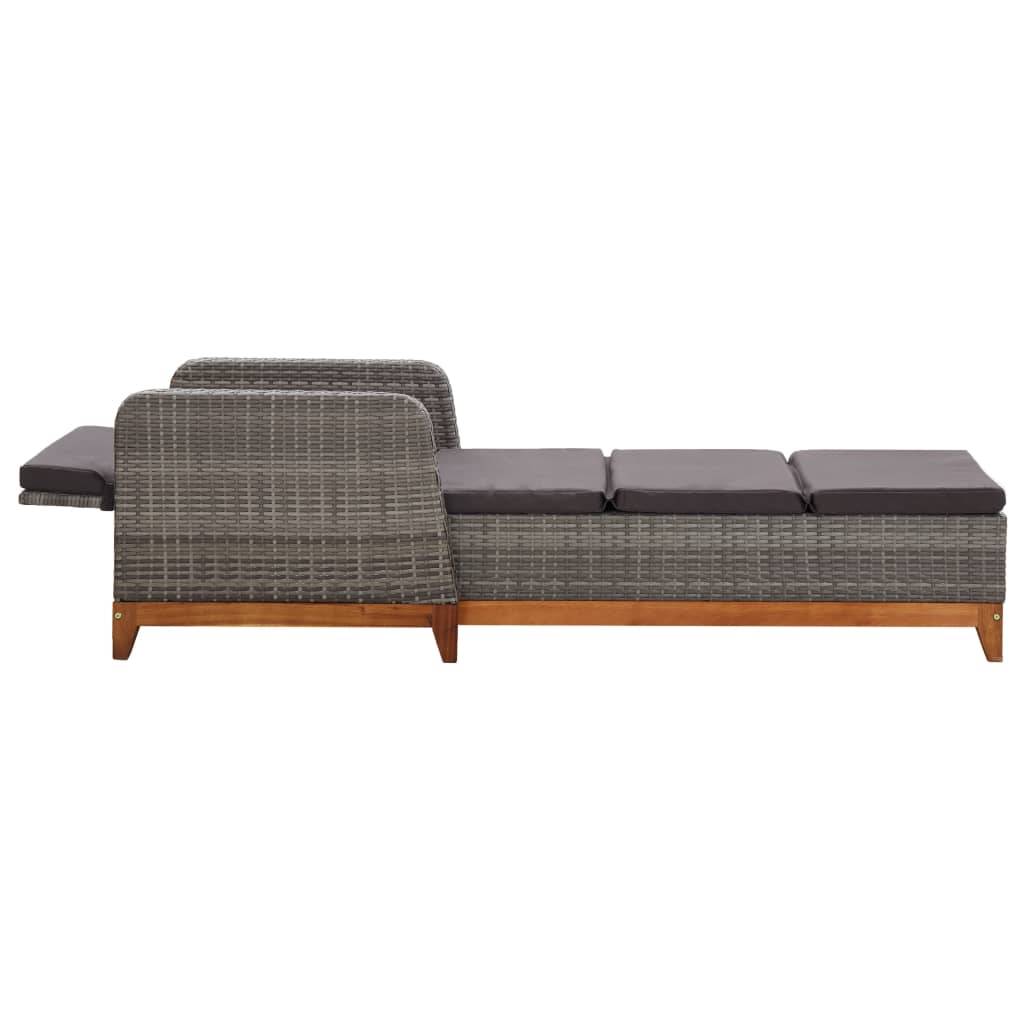 Helloshop26 - Transat chaise longue bain de soleil lit de jardin terrasse meuble d'extérieur résine tressée et bois d'acacia massif gris - Imagen 4