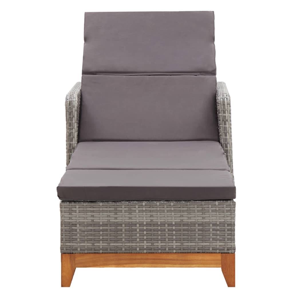 Helloshop26 - Transat chaise longue bain de soleil lit de jardin terrasse meuble d'extérieur résine tressée et bois d'acacia massif gris - Imagen 2