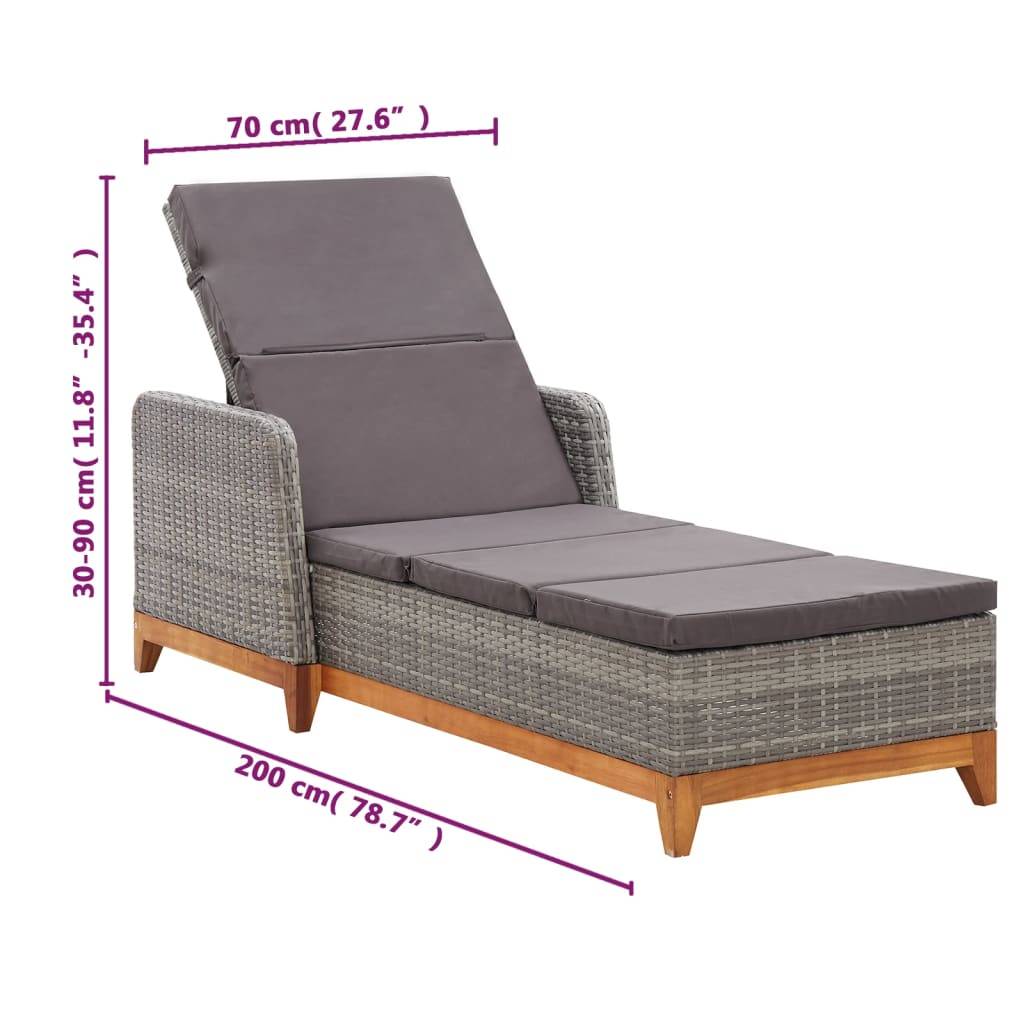 Helloshop26 - Transat chaise longue bain de soleil lit de jardin terrasse meuble d'extérieur résine tressée et bois d'acacia massif gris - Imagen 7